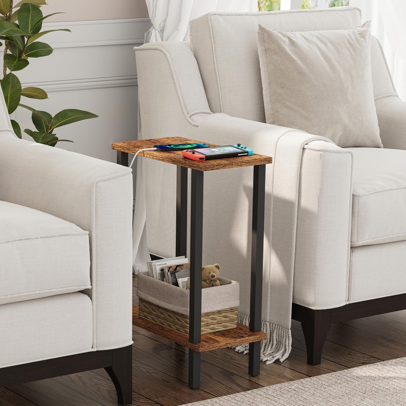 TUTOTAK Small Side Table, Narrow End Table, Set of 2,