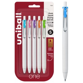 Uniball One Gel Pen 5 Pack; 0.7mm Medium Assorted Pens; Gel Ink Pens | Office Supplies Sold by Uniball are Pens; Ballpoint Pen; Colored Pens; Gel Pens; Fine Point; Smooth Writing Pens