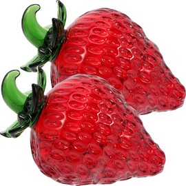 Zerodeko 2pcs Glass Fruit Crystal Strawberry Figurine, Mini Crystal Strawberry Statue Crystal Strawberry Ornament Artificial Strawberry Decoration Kitchen Decor