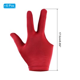 PATIKIL 3 Fingers Pool Gloves, 6 Pcs Breathable Billiards Gloves Shooter Snooker Cue Glove for Left Right Hand Men/Women Carom Sports, Red