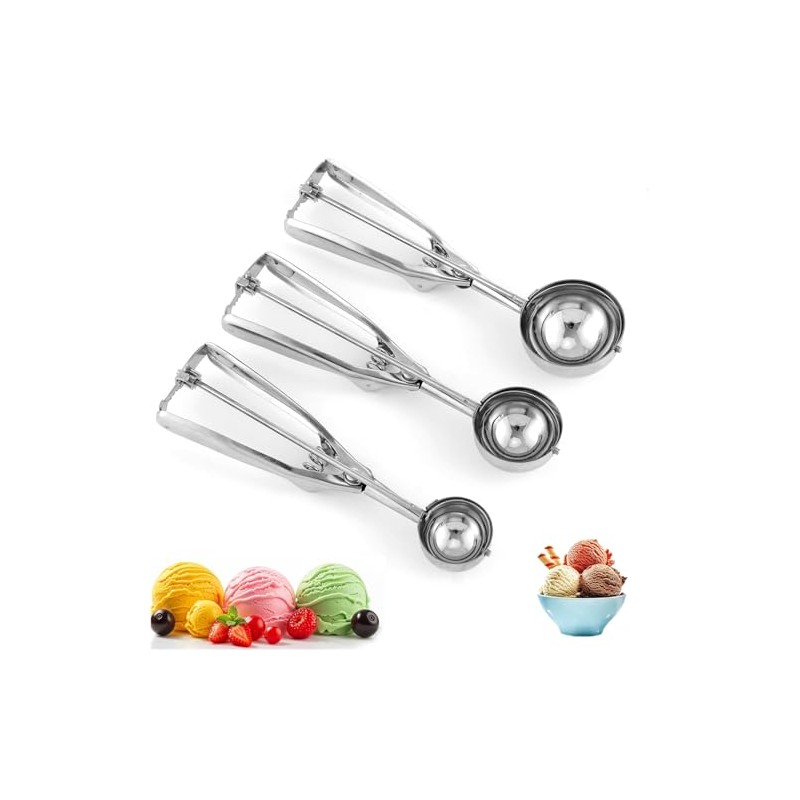 3 Piezas Cuchara para Helado, Acero Inoxidable, Cucharadas de Galletas