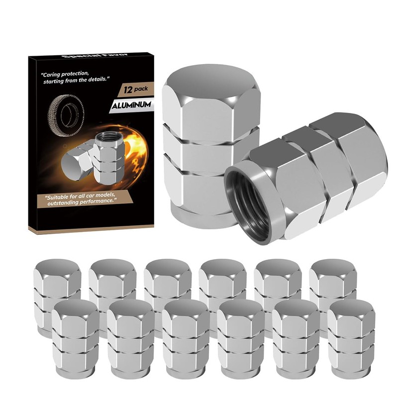 Aluminum Valve Stem Caps, 12 Pack - Universal Car Tire
