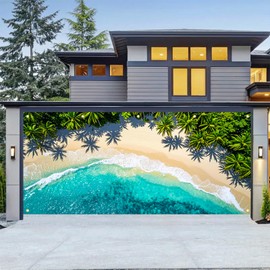 HOMETITUTE Summer Beach Garage Door Banner 13x6ft Beach Theme Backdrop Summer Party Decoration Banners for Outdoor Wall Decor Pool Luau Party Photo Prop Background