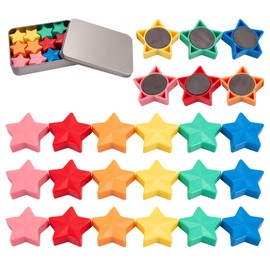 Wukong Pack of 24 Magnets for Whiteboard, 6 Colours, Star Type, Fridge Magnets for Magnetic Board, School, Seminars, Fridge Magnet, Lockers and Photo, Diameter 30 mm, 8 mm Thickness