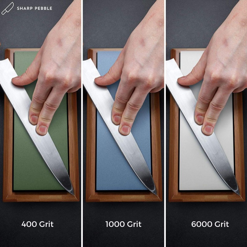 Sharp Pebble Knife Sharpening Stones Kit -Grits 400/1000/6000 Extra Large
