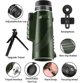 Monocular-Telescope 80x100 High Powered Monoculars High Definition for Adults High Powered with Smartphone Adapter Telescope Hunting Wildlife Bird Watching Travel Camping Hiking-Green