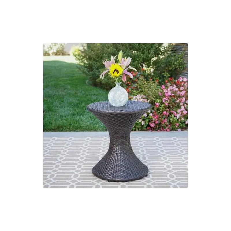 16-Inch Multi-Brown Wicker Hourglass Side Table for Outdoor Use