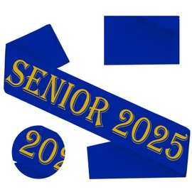 Senior 2025 Sash, Royal Blue Satin Finally Graduated Sash with Gold Printed Letters Cheerleader Senior Class of 2025 Sashes for Graduation Party Graduation Celebrations Supplies Decorations Gifts