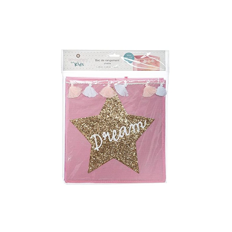 Atmosphera Dream Children's Storage Box, Sequins and Pompoms, Light Pink