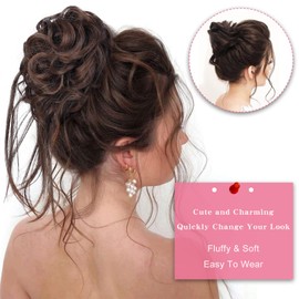 FORCUTEU 5 PCS Messy Bun Hair Pieces Tousled Updo Hair Messy Curly Bun Hair Extension Ponytail Scrunchies Hairpiece with Elastic Band Accessories Set for Women Girls (Dark Brown mix Light Auburn)