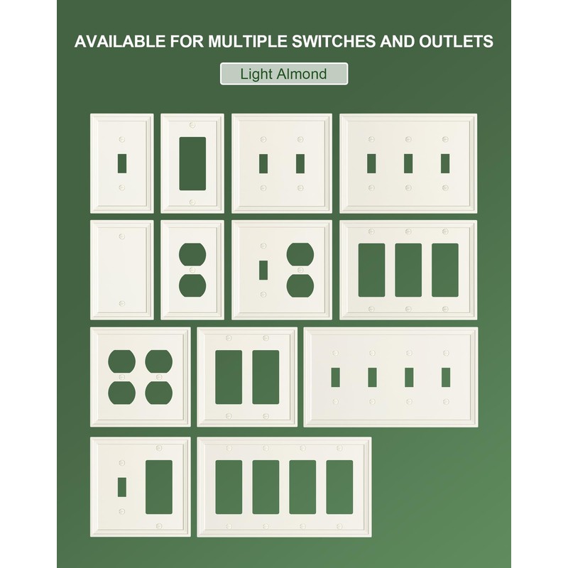 TREEWELL 2-Pack Double Toggle Light Switch Cover Plate, Light Almond