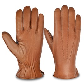 SURAWIL Mens Leather Gloves Touchscreen, Genuine Leather Winter Fleece Lined Gloves For Men SUM05-CA,Light brown,S
