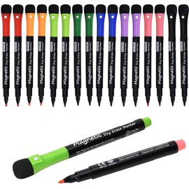 Browill Magnetic Dry Erase Markers, Fine Tip Low Odor Whiteboard Markers for Kids & School, Work On White board & Calendar, Refrigerator (16 Pack)