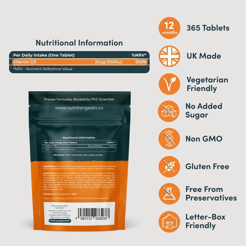 Vitamin D 1000iu - 1 Year Supply, 365 Easy-Swallow Vitamin