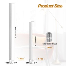 PATIKIL 9/16-18UNF Threaded Extension Rod, 7.9" Lamp Pipe and 11.8" Chandelier Light Extension Pole with Lamp Pipe Nipple for Pendant Light Island Lighting Chandelier Stems, Light Silver