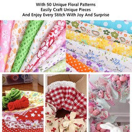 50pcs Quilting Fabric 10 x 10cm Bag of Fabric Scraps Fat Quarters Bundles, Patchwork Bundles Pre-Cut Squares Sheets for Patchwork Sewing Quilting Crafting(Random Colours)
