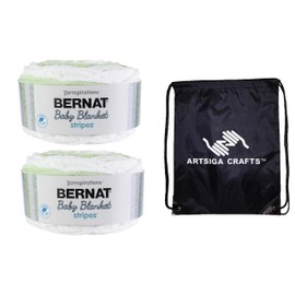 Bernat Baby Blanket Stripes Sprouts 161260-60008 (2-Skeins - Same Dye Lot) Weight S Bulky #6 Polyester Yarn for Crocheting and Knitting - Bundle with 1 Artsiga Crafts Project Bag