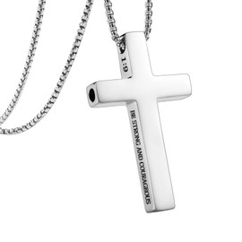 FUNPAR Cross Breathing Necklace, Inspirational Bible Verse Anti-Anxiety Mindfulness Necklace, Premium Stainless Steel Breathwork Tool, Anxiety Relief Items for Teens Gift(Silver 1: 9)