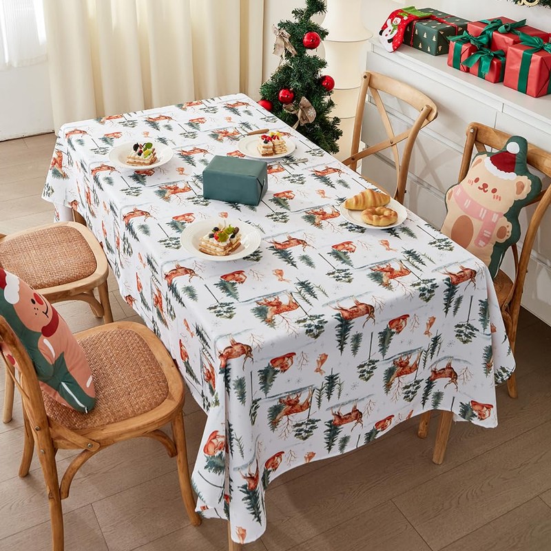 Christmas Tablecloth, Seasonal Table Linen, Winter Kitchen Table Decoration, Indoor,
