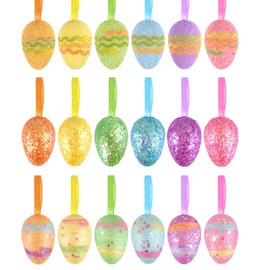 Widdle Springtime Easter Decorations, Bonnet Arts and Crafts, Egg Hunt - 18 Decorated Hanging Eggs