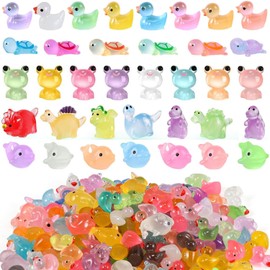 sinirttou Set of 100 Mini Resin Animal Figures Set, Animal Luminous Resin Ducks Miniature Figures, DIY Craft Decorations for Garden, Landscape, Aquarium