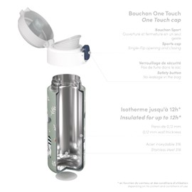 MONBENTO - Kids Insulated Bottle MB Pop Raccoon - 12 Oz - Leakproof - Hot/Cold Up to 12 Hours - Small Water Bottle for Kids School/Park or for Adult Handbag - BPA Free Food Grade Safe - Green