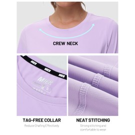 MIER Womens Running Athletic Shirts Dry Fit Active T-Shirt Tops Crew Neck Gym Workout Exercise Tee, Lavender L