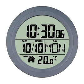 Nagoyuki 1 Piece No Punching Suction Cup Clock Gray Plastic Bathroom Kitchen Clock LCD Digital Display Clock Temperature Detector