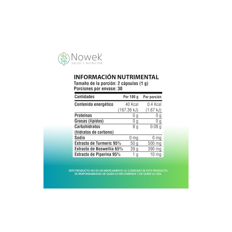 Nowek | Cúrcuma + Boswellia | 60 Cápsulas | Suplemento