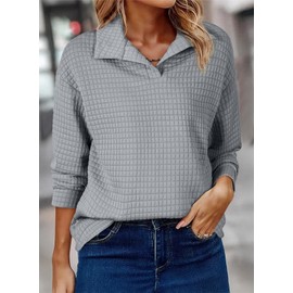 SHEWIN Fall Women Sweatshirt Long Sleeve Lightweight Shirts Spring V Neck Pullover Tops Casual Fashion 2025,US 4-6(S),Grey