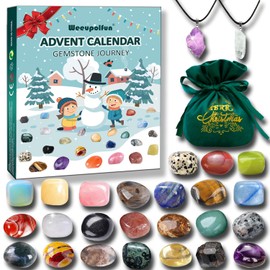 Weeupolfun Advent Calendar 2024-24 Days of Crystals Christmas Countdown Calendar Gemstones, Natural Mineral & Rock Stone Collection with Necklaces and Xmas Bags Scientific Gift for Girls Boys