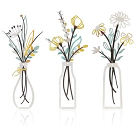 3Pcs Metal Wall Art, Kitchen Art Wall Decor Bedroom Colorful Metal Artwork for Wall Flower Minimalist Rustic Farmhouse Decor Hanging Wall Sculpture for Living Room,Bedroom,Kitchen, Housewarming Gifts