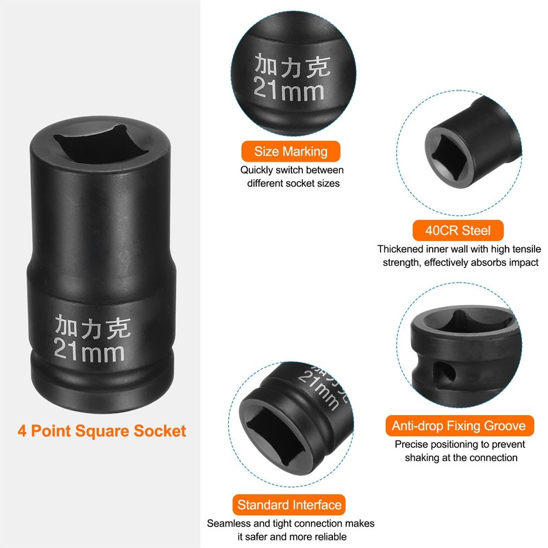 HARFINGTON 4 Point Square Socket 1" Drive by 21mm Metric