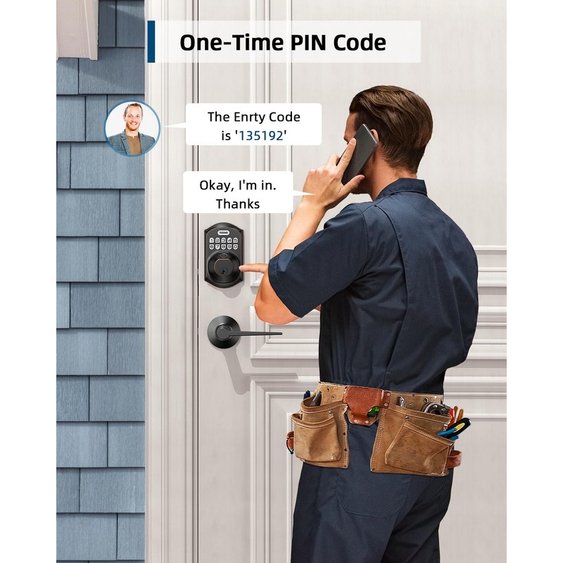 TEEHO TE002L Fingerprint Door Lock with 2 Lever Handles, Keyless
