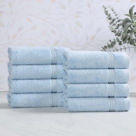 SUPERIOR Heritage Egyptian Cotton Hand Towel Set, Heavyweight Towels for Bathroom, Kitchen, Spa, Home Decor Essentials, Highly Absorbent, Plush Hotel Quality, Includes 8 Hand Towels, Light Blue