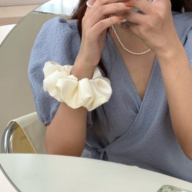 Chou Chou Chiffon Chou Fashionable Adult Hair Rope Hair Elastic Hair Ornament Simple Hair Accessory Adult Hair Accessory Satin Elegant Large Extra Large Solid Color Set of 3 Colors (Blue, Black, White)