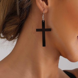 TseenYi Black Acrylic Cross Earrings Punk Cross Dangle Earrings Gothic Crucifix Drop Earrings Big Cross Acrylic Dangling Earrings Cosplay Jewelry for Women and Girls Gifts