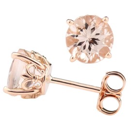 Solid 14k Rose Gold Morganite Fleur-de-lis Stud Earrings (5.5mm Morganite)