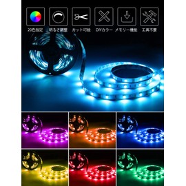Lepro SMD 5050 LED Light Strip, 16.4 ft (5 m), RGB, High Brightness, Dimmable, 150 high-density, 44-key remote control, 12V, Cuttable, Bright Light, 3M Double-sided Tape, Non-waterproof