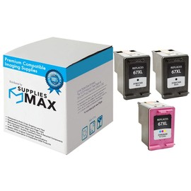 SuppliesMAX Remanufactured Replacement for HP Deskjet 2724/2725/2755e/4140/4155/Envy 6020/6030/6052/6075/6455/6475 High Yield Inkjet Combo Pack (2-Black/1-Color) (NO. 67XL) (3YM56AE_2PK/3YM55AE_1PKMP)
