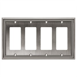 Henne Bery Sunken Pearls Decorative Wall Plate Switch Plate Outlet Cover (Quad Decorator, Heirloom Silver)