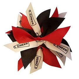 Cheer Extra Large Pom Hair Bow, Made in the USA, White Pony Band, many colors (Black/Red)