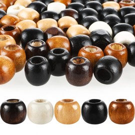 Andibro Pack of 200 Wooden Beads, 5 Colours, Large Holes, Barrel Wooden Beads, Natural Wooden Beads for Crafts, Wooden Beads for Dreadlocks, Hair Braid Beads, Macrame Beads for Making Jewellery