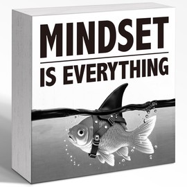 WUZYOU Inspirational Office Sign - "Mindset Is Everything" Motivational Wooden Block Sign, 5x5x1 Inch Positive Wall Decor for Workplace & Home Office Encouragement