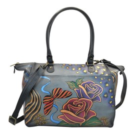 Anna by Anuschka womens Painted Large Tote Bag Genuine Leather, Rose Safari Grey, Large US