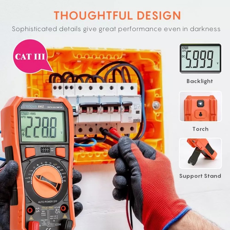 Crenova Digital Multimeter TRMS Multi Testers Auto-Ranging Volt Meter