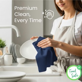LITO LINEN AND TOWEL Premium Cotton Big Waffle Weave Kitchen Dish Cloths, 12 x 12 Inch Ultra Absorbent and Lint-Free Dish Cloth for Kitchen, Fast Drying Dishcloths for Washing Dishes, 6 Pack, Blue