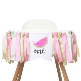 Watermelon High Chair Banner For 1st Birthday - Highchair Watermelon Banner For Baby Party，Handmade Watermelon Highchair Banner，Baby's First Birthday Watermelon Banner，Watermelon High Chair Banner For Summer Party