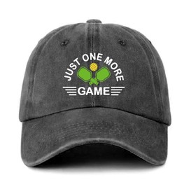 GOSJINNK Funny Pickleball Distressed Washed Black Baseball Caps Just One More Game Printed Cotton Adjustable Baseball Hats for Men Women Trendy Pickleball Gifts for Dad Mom Friend Family Colleague