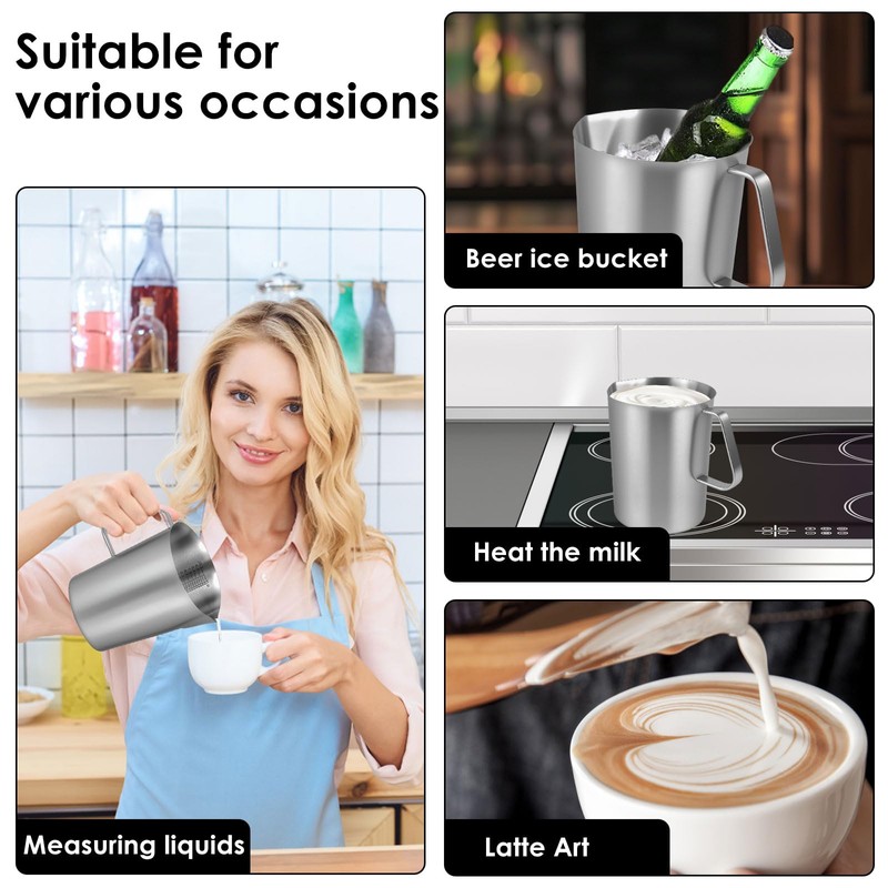 2L Stainless Steel Milk Frothing Jug with Handle and Lid